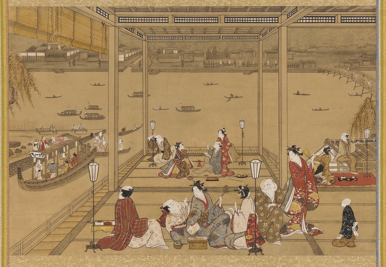 Gladhet i ett tehus vid floden, Edo-perioden, 1700-talet. av Unbekannt