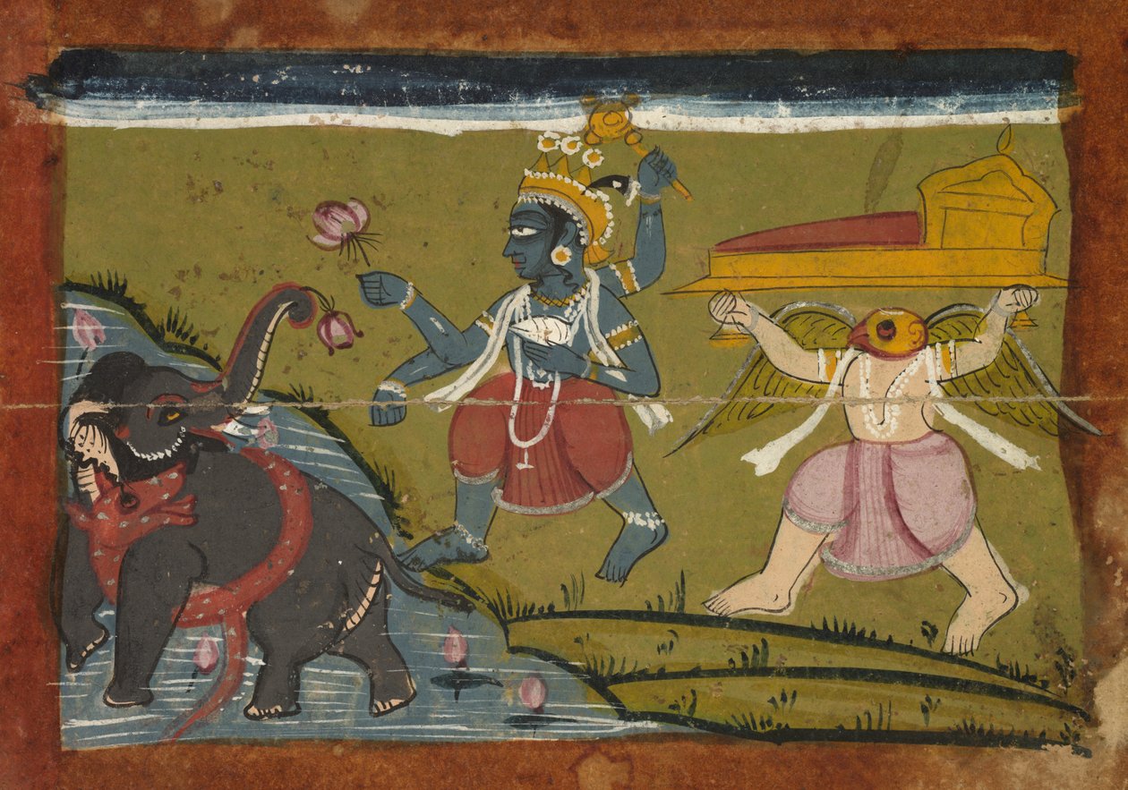 Gajendra Moksha: The Salvation of the King of the Elephants, 1800-talet. av Unbekannt