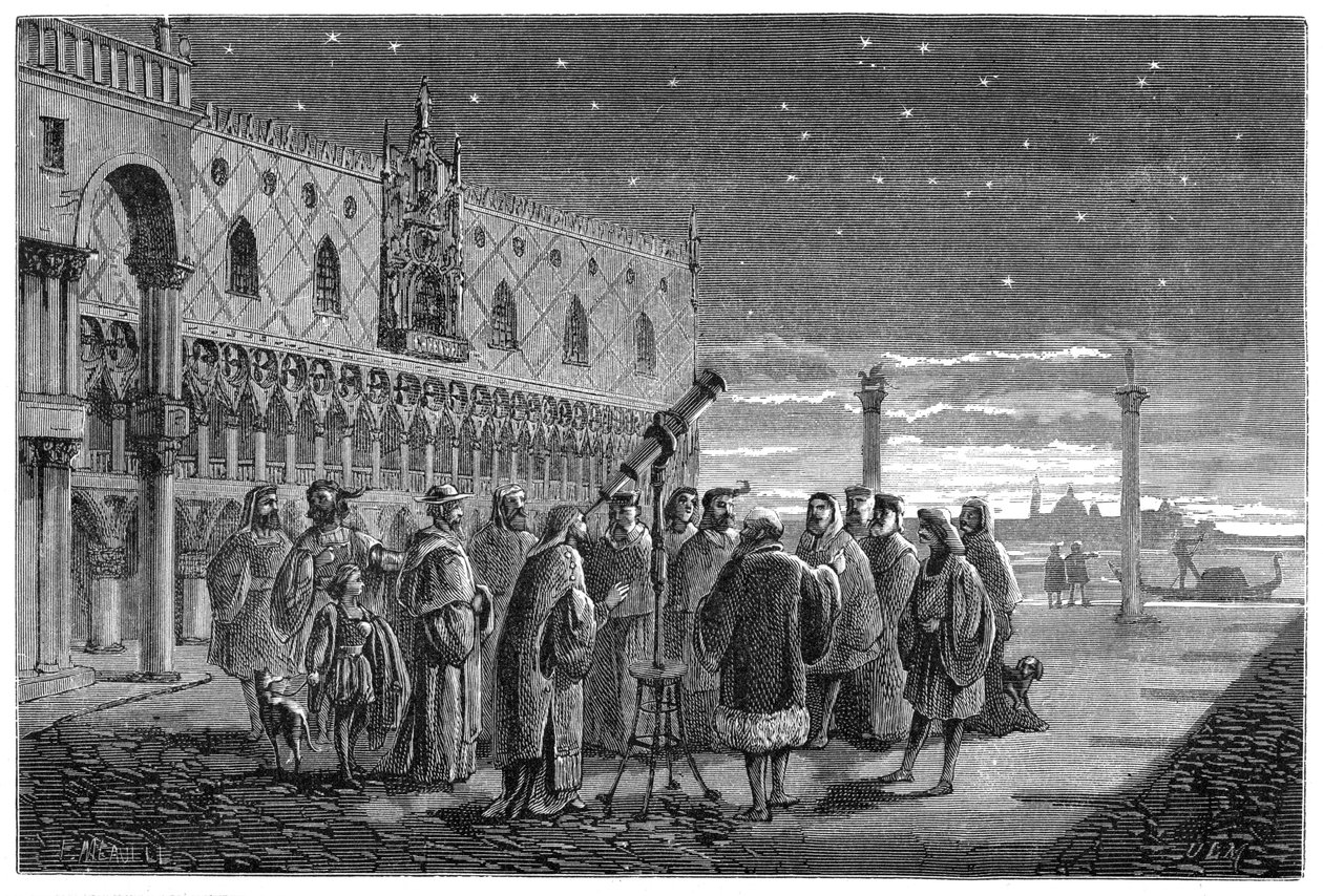 Galileo demonstrerar sitt teleskop, Venedig, 1609 1870 av Unbekannt