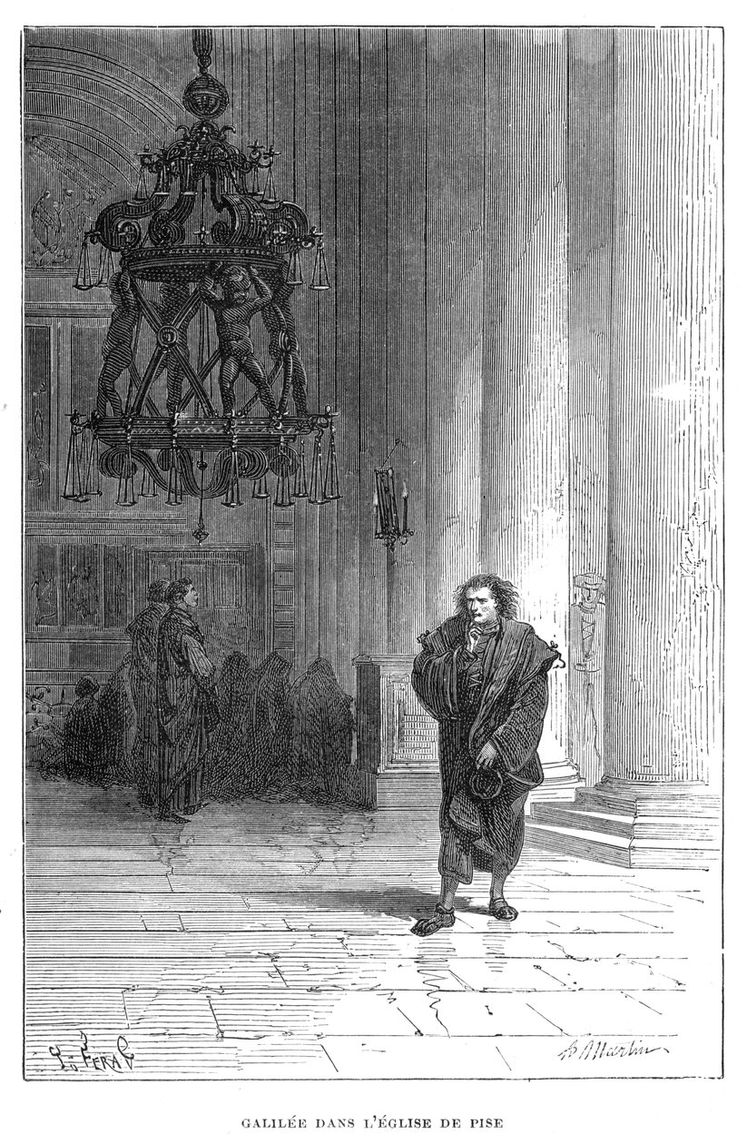 Galileo observerar ljuskronans svängning i Pisas katedral, c1584 1870 av Unbekannt