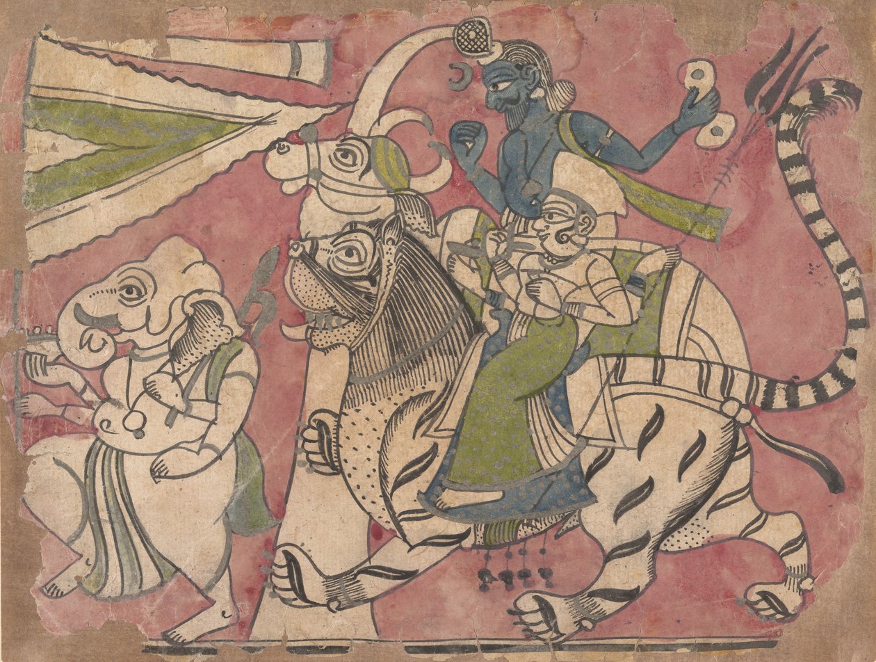 Ganesha leder Shiva och Durga i procession, 1700-talet. av Unbekannt