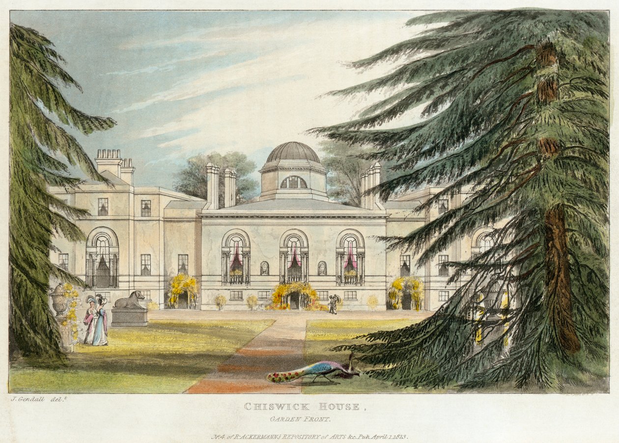 Trädgårdsfronten till Chiswick House, Hounslow, London, 1823 av Unbekannt