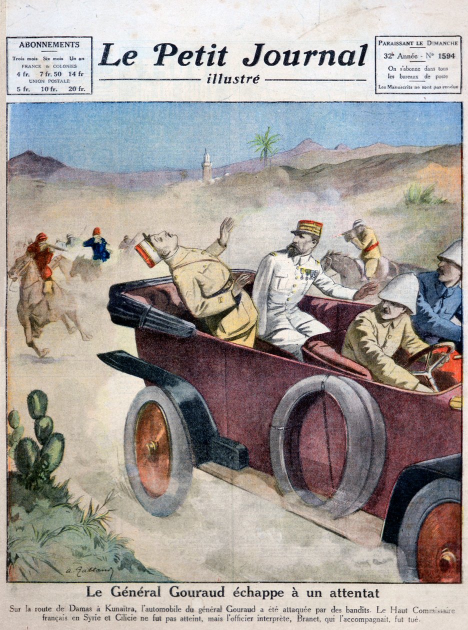 General Gouraud undkommer ett mordförsök på väg från Damaskas till Kunaitra, 1921 av Unbekannt