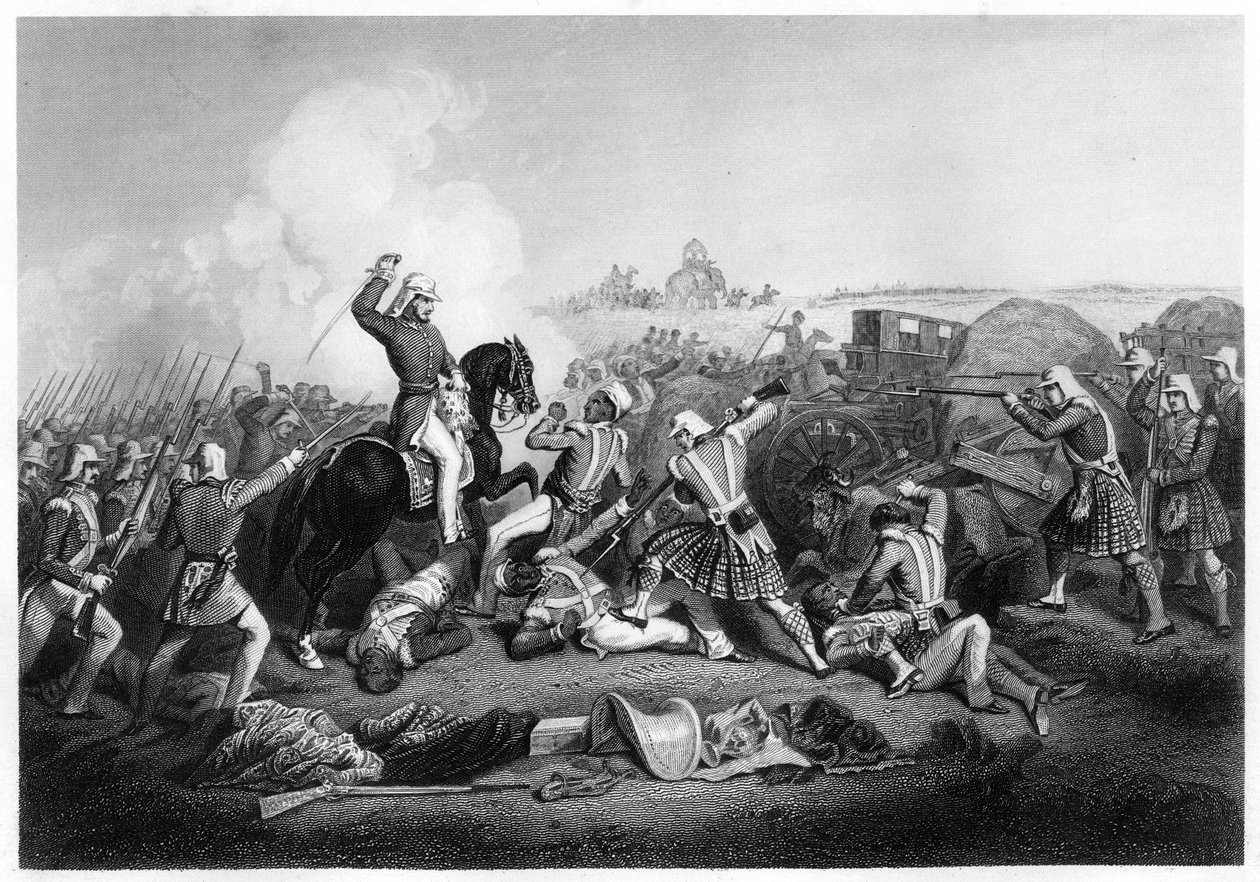 General Havelocks attack mot Nana Sahib vid Futtypore, 1857, c1860 av Unbekannt