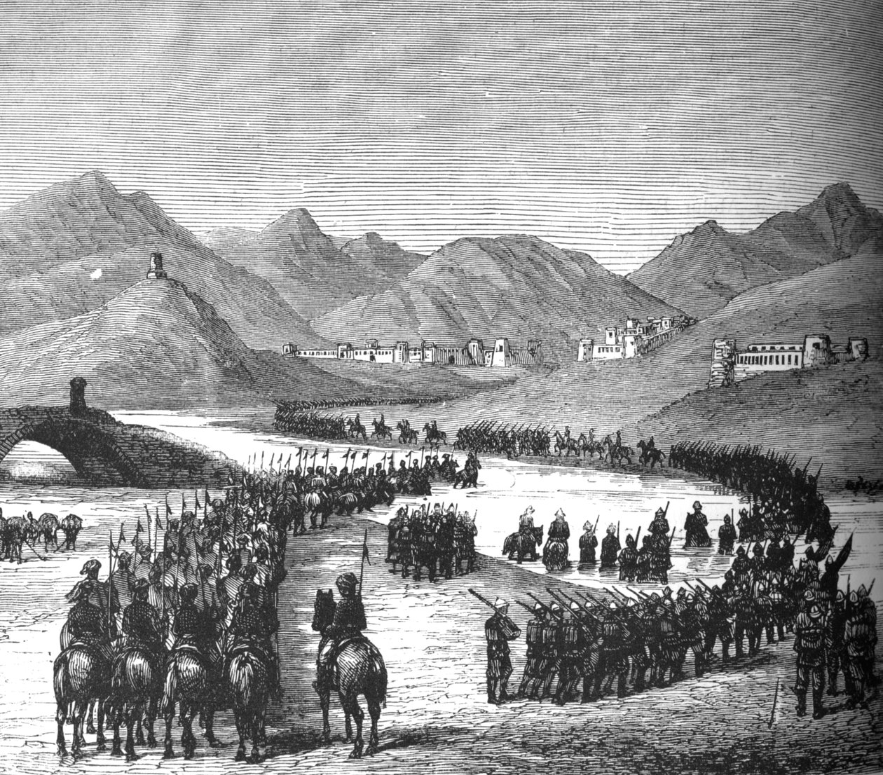 General Rosss Division korsar Logarfloden på väg för att möta Sir Donald Stewart, c1880 av Unbekannt