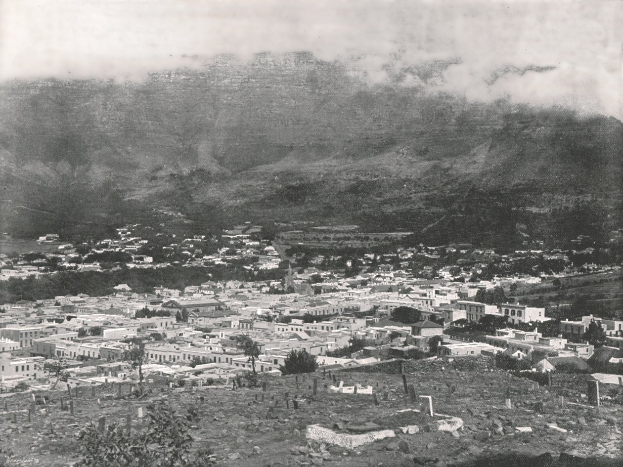 Allmän vy som visar Taffelberget krönt i ånga, Kapstaden, Sydafrika, 1895. av Unbekannt