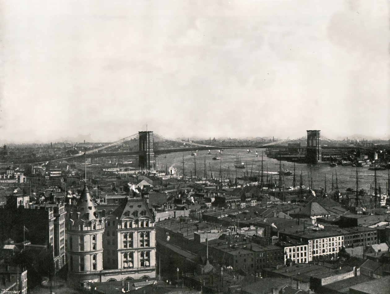 Allmän vy som visar Brooklyn Bridge, New York, USA, 1895. av Unbekannt