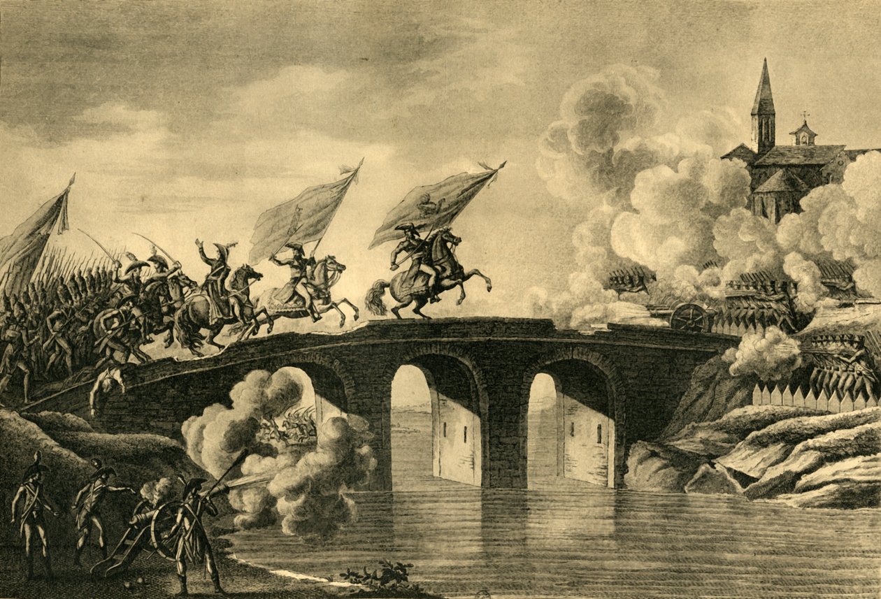 Generalerna Bonaparte och Augereau stormar bron vid Arcola, november 1796, 1921. av Unbekannt