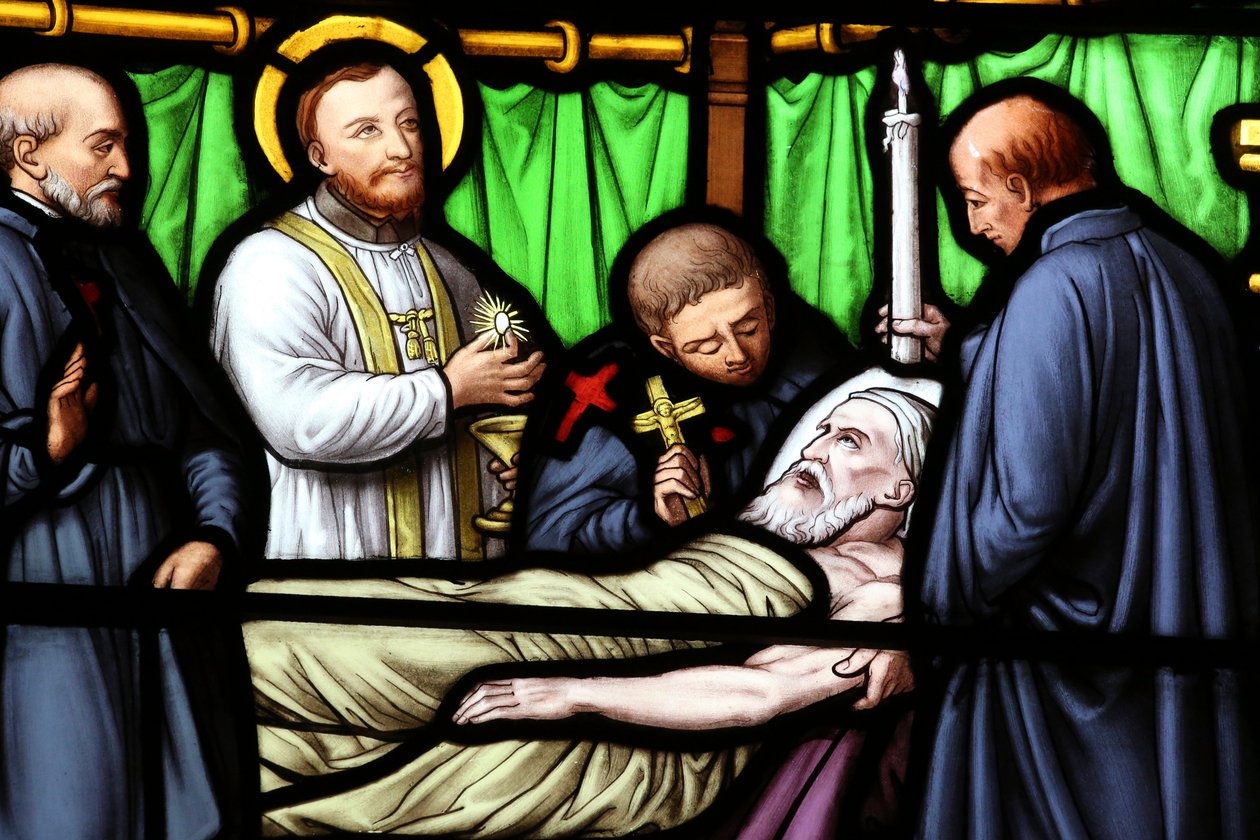 Genève, Genève, Schweiz, le 5/7/2015 - Basilica Notre-Dame i Genève. Fönster i målat glas. St. Vincent de Paul. av Unbekannt