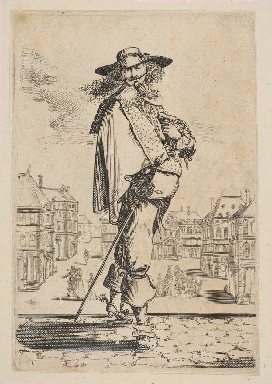 Gentleman with a Sword Before Some Buildings, 1629. av Unbekannt
