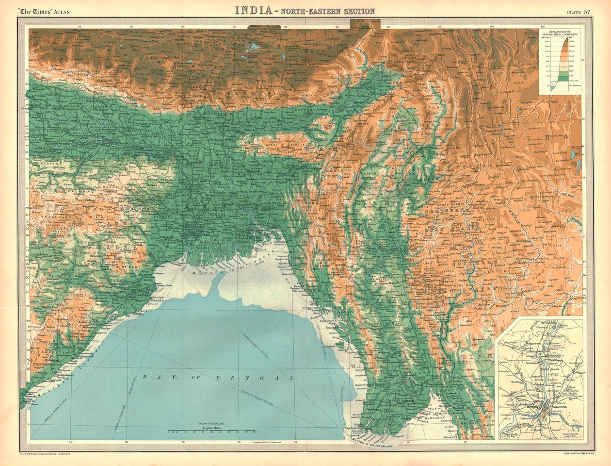 Geografisk karta över den nordöstra delen av Indien, tidigt 1900-tal av Unbekannt