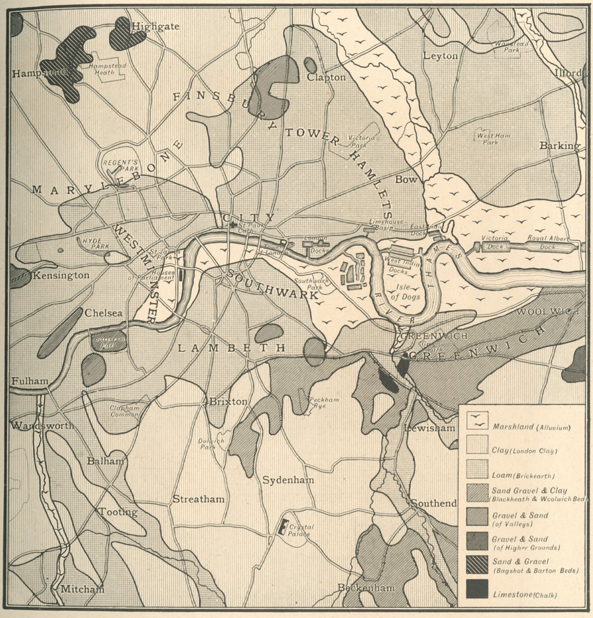 Geologisk karta över platsen i London, 1908 av Unbekannt