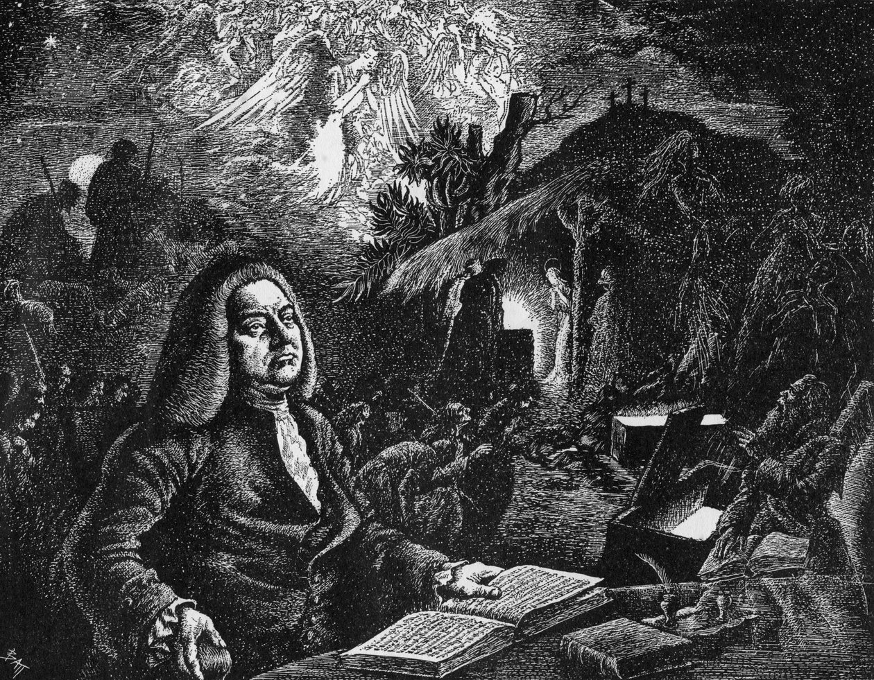 George Frideric Handel 1685-1759 komponerar sin Messias, c1700-talet av Unbekannt