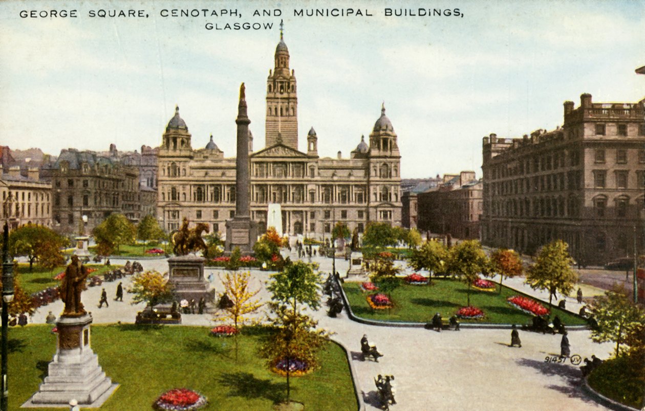 George Square, Cenotaph, and Municipal Buildings, Glasgow, sent 1800-tidigt 1900-tal. av Unbekannt
