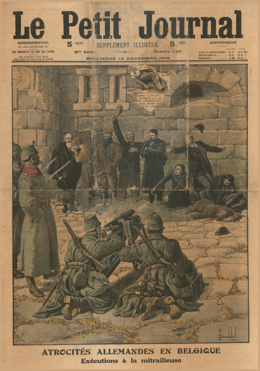 Tyska grymheter i Belgien: avrättning med maskingevär, 1915. av Unbekannt