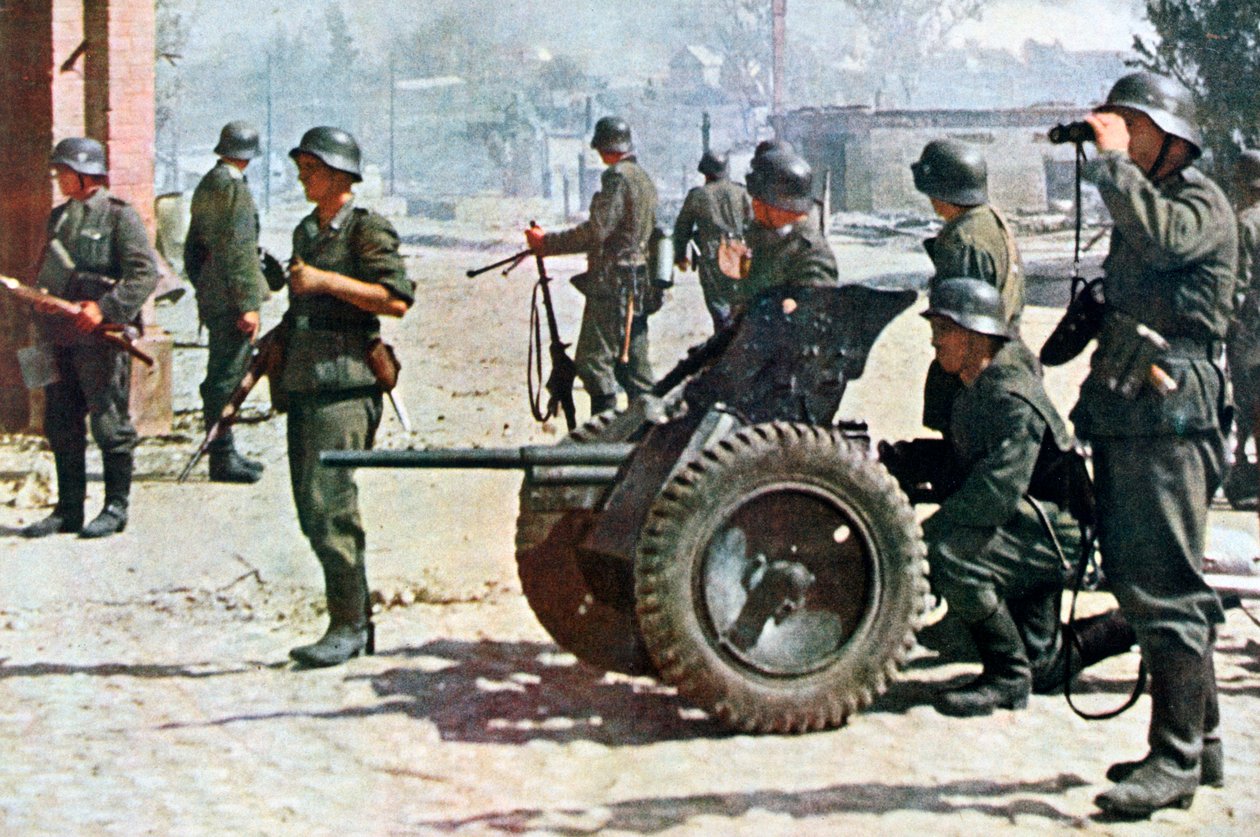 Tyska infanterister med lätt fältartilleri, Ryssland, 1943 av Unbekannt