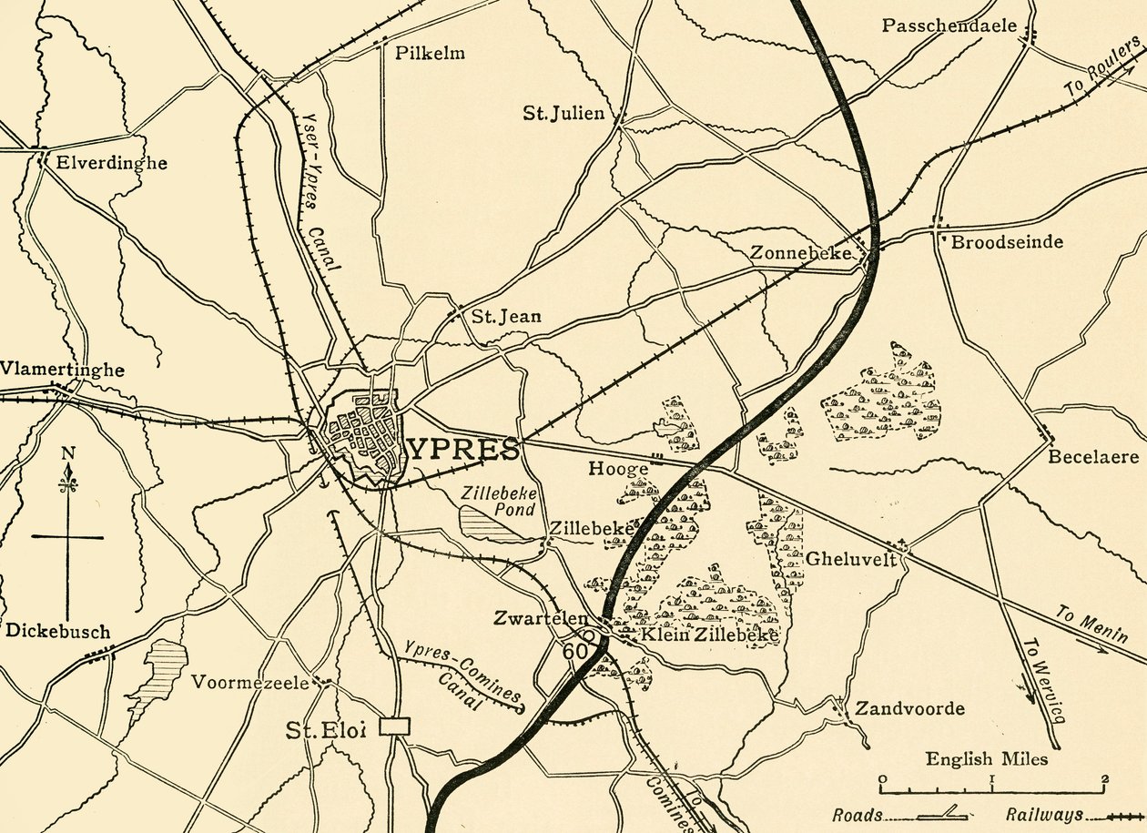 Tyska ställningar nära Ypres, Flandern, första världskriget, 1915, c1920. av Unbekannt