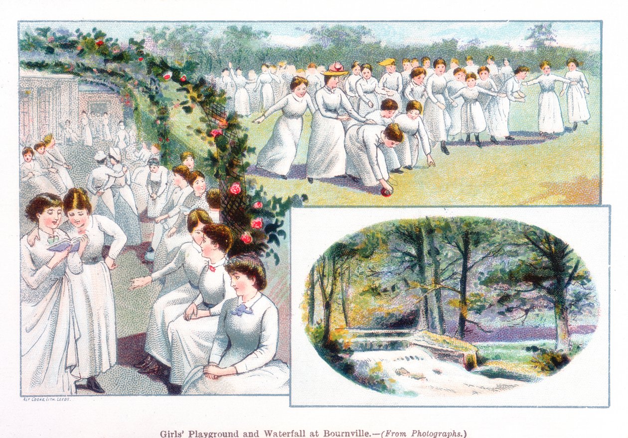 Girls Playground and Waterfall at Bournville, 1892 av Unbekannt