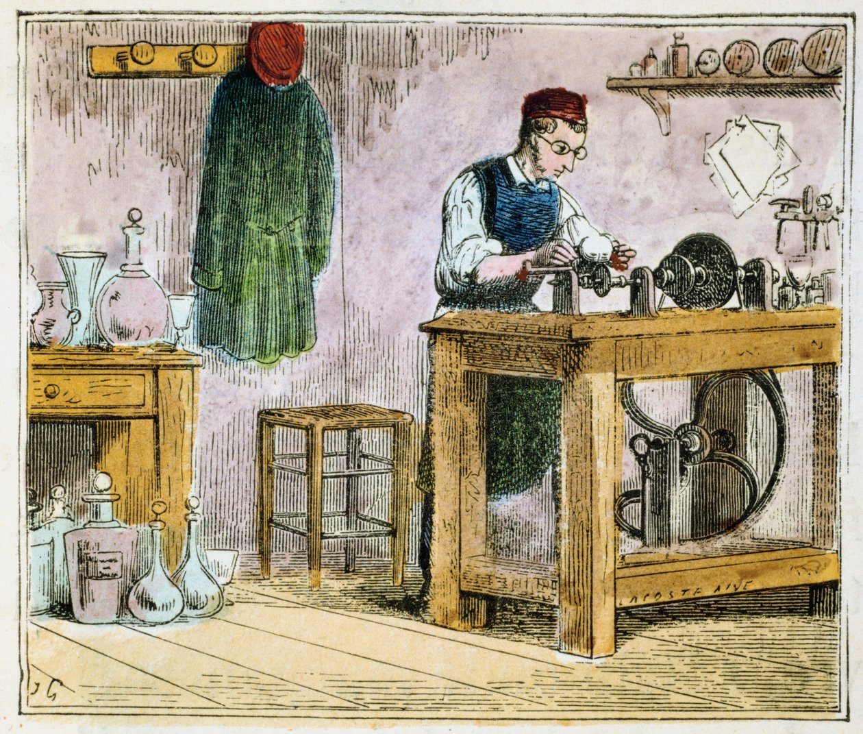 Glasskärare som dekorerar bordsservis på ett karborundumhjul, 1867 av Unbekannt