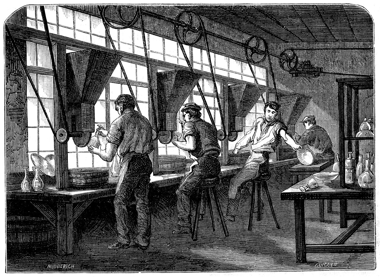 Glasskärare vid deras hjul, c1870 av Unbekannt