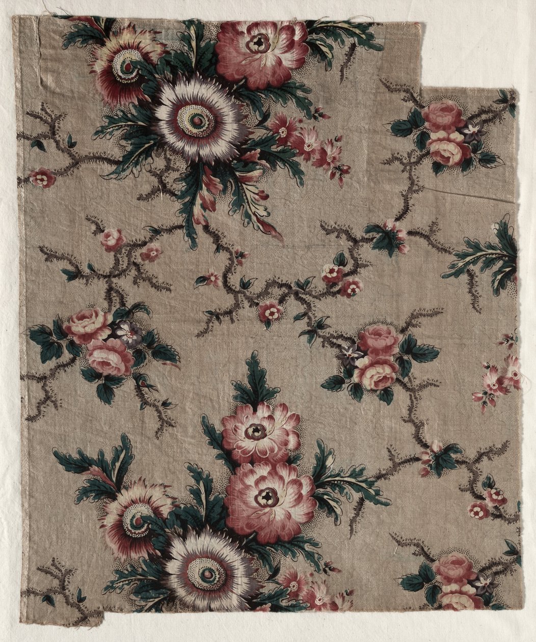 Glaserat chintzfragment, ca. 1840. av Unbekannt