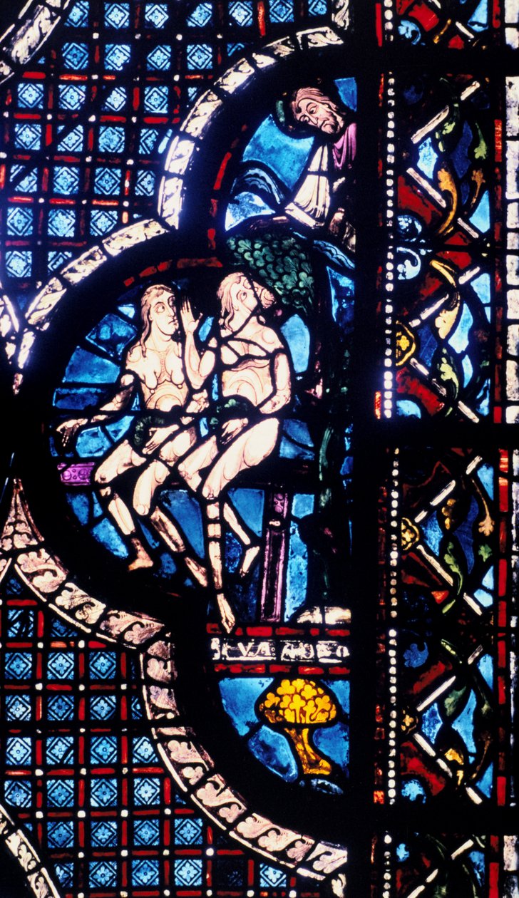 Gud konfronterar Adam och Eva, målat glas, Chartres katedral, Frankrike, 1205-1215 av Unbekannt