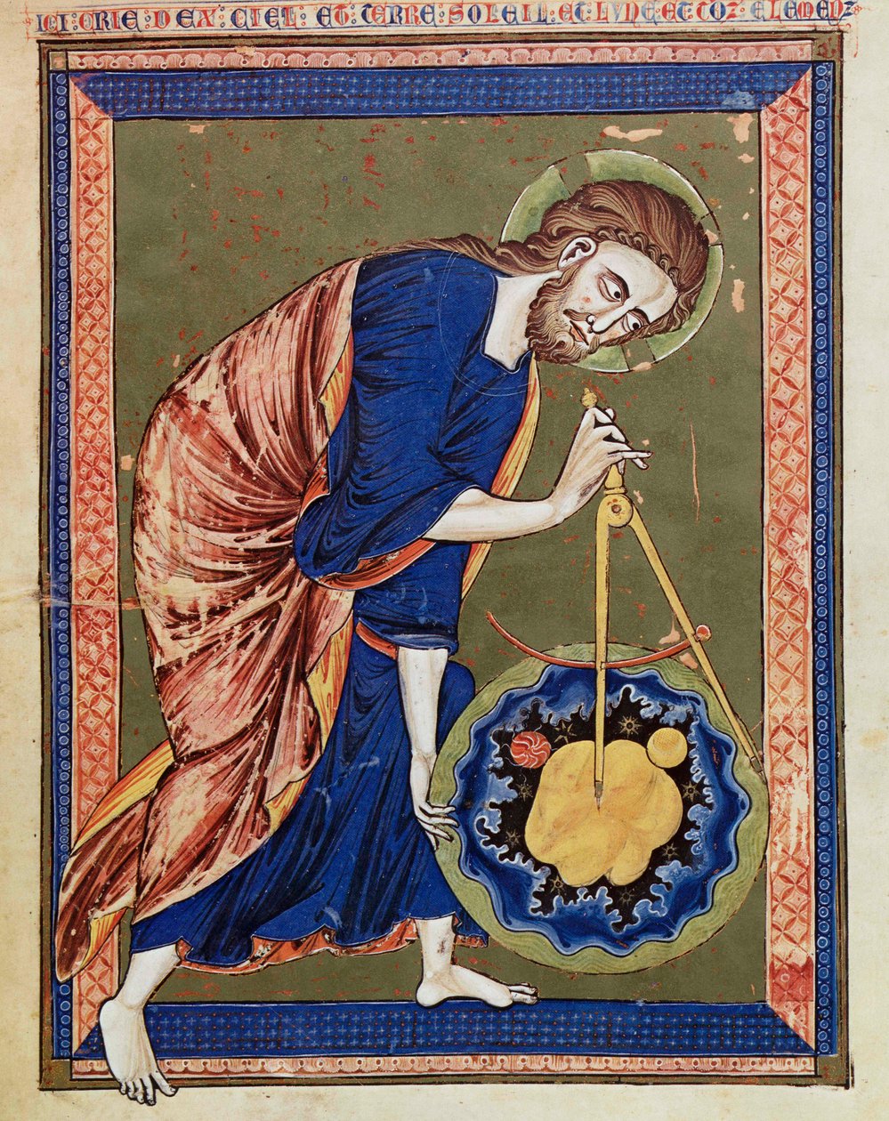 Gud, den gudomliga arkitekten. Belysning från Bibelns moralisée, Codex Vindobonensis 2554, c.1250 (vellum) av Unbekannt