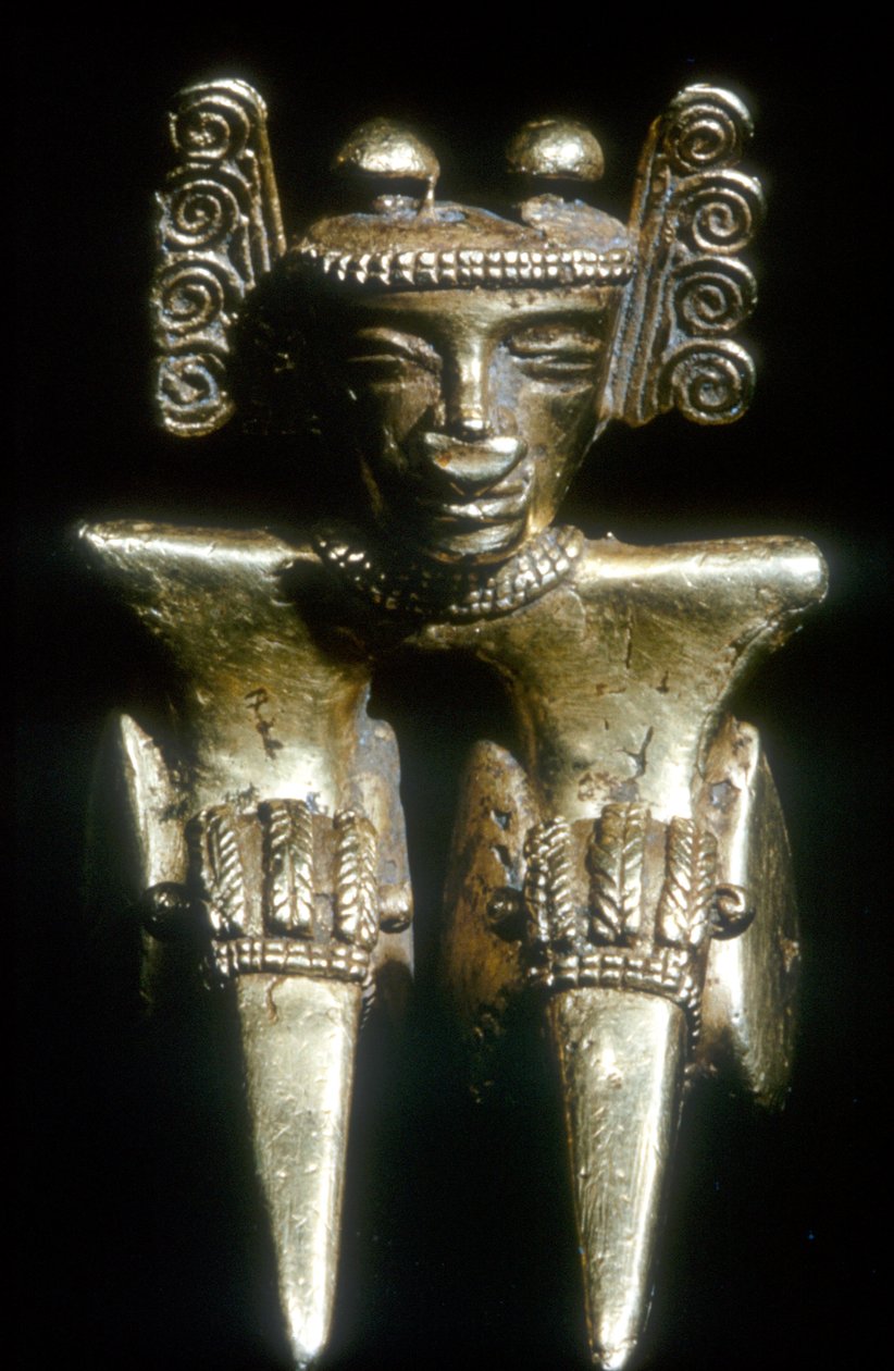 Guld förcolumbiansk sittande figur, Quimbaya, Colombia, före 1300-1400-talet av Unbekannt