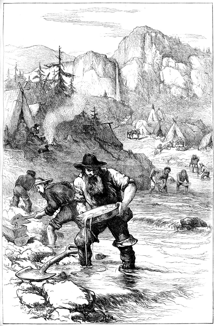Guldtvätt i Kalifornien, c1840-talet c1880 av Unbekannt