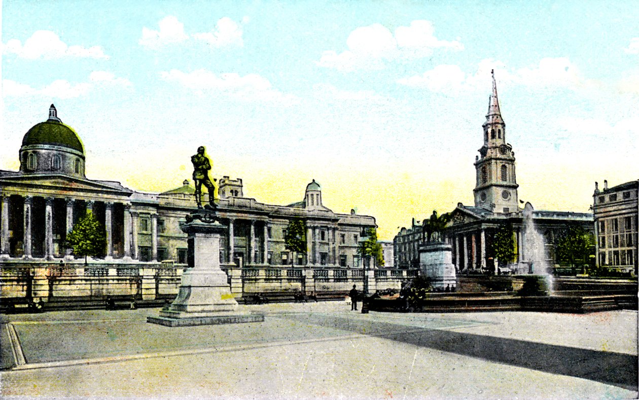 Gordons Statue och National Gallery, Trafalgar Square, London, 1900-talet av Unbekannt