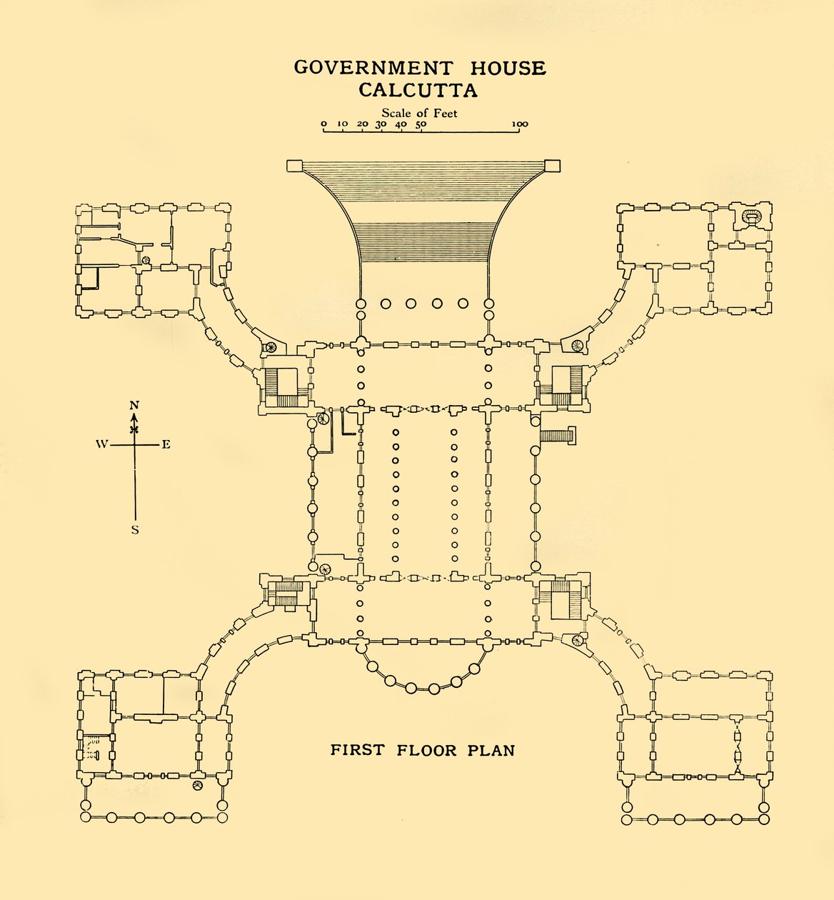 Regeringshuset Calcutta - Plan över första våningen, 1925. av Unbekannt