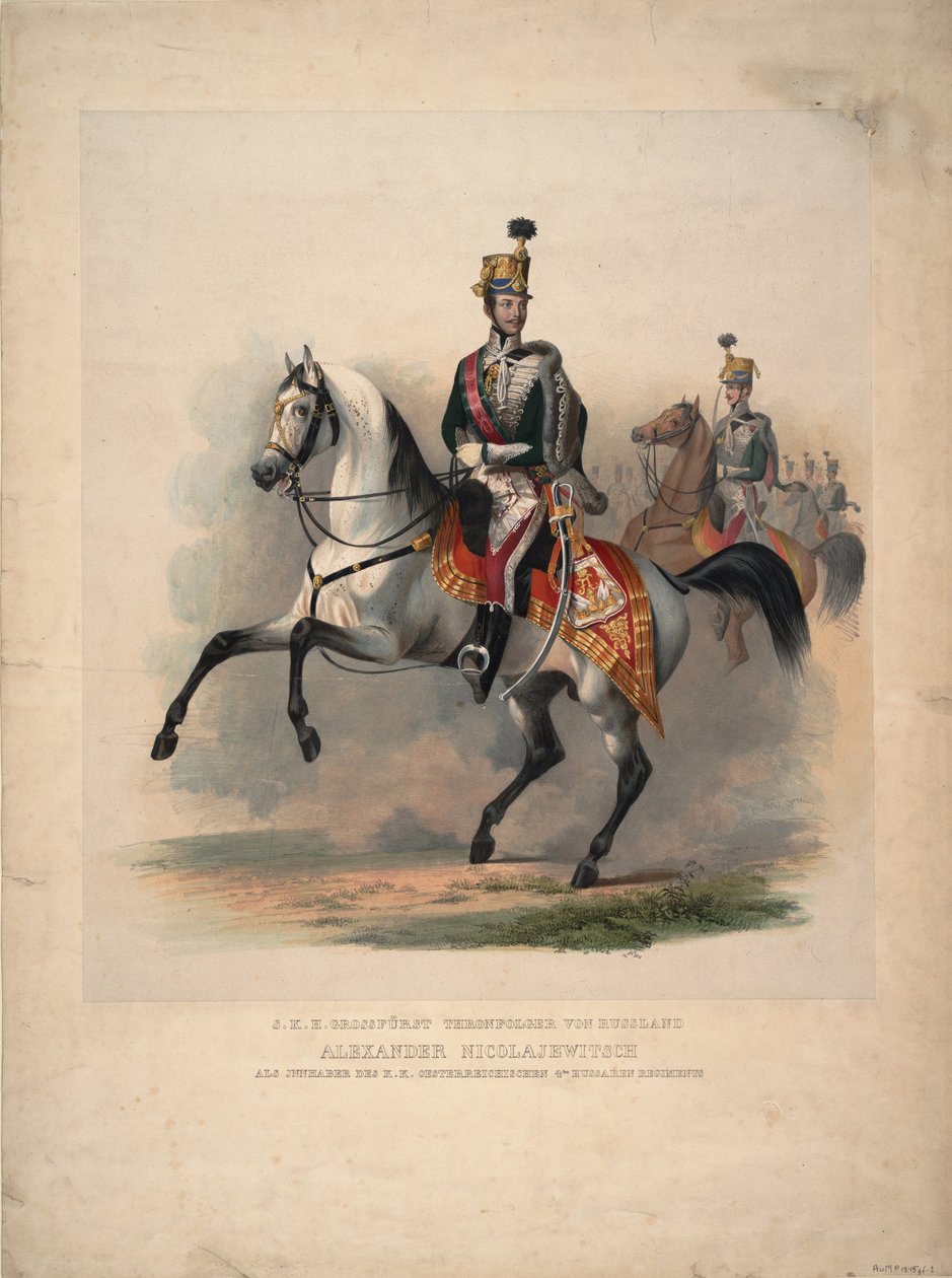 Storprins Alexander Nikolajevitj som överste för det österrikiska fjärde husarregementet, 1845 av Unbekannt