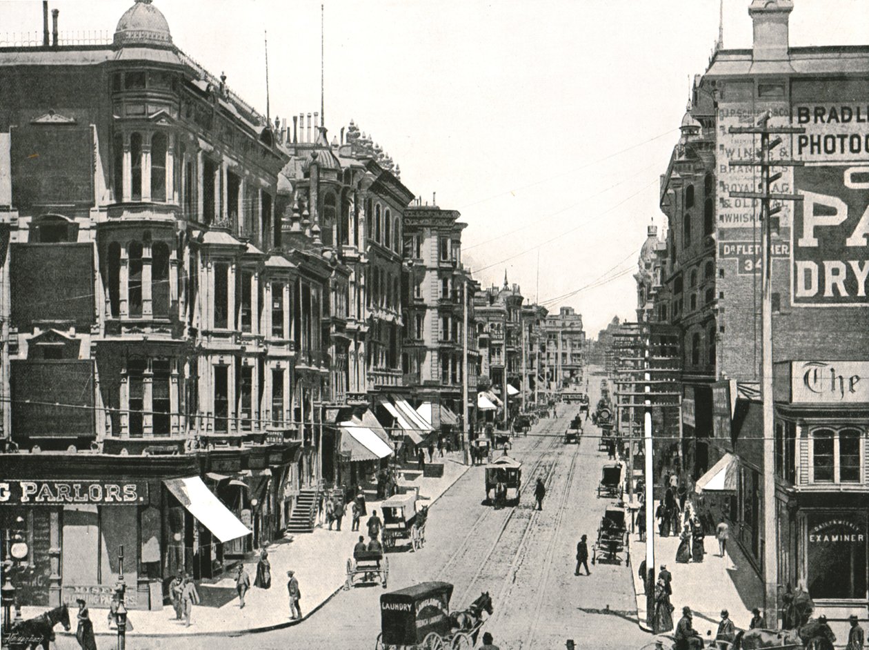 Grant Avenue ser norrut från Market Street, San Francisco, USA, 1895. av Unbekannt