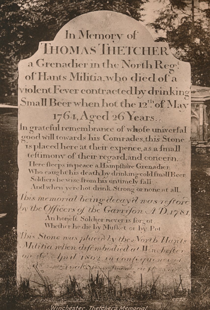 Gravsten av Thomas Thetcher, Winchester Cathedral, Hampshire, tidigt 1900-tal av Unbekannt