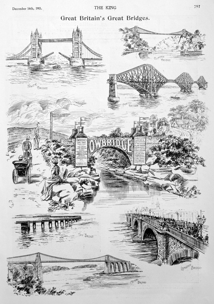 Storbritanniens största broar, annons för Owbridge Lung Tonic, 1901 av Unbekannt