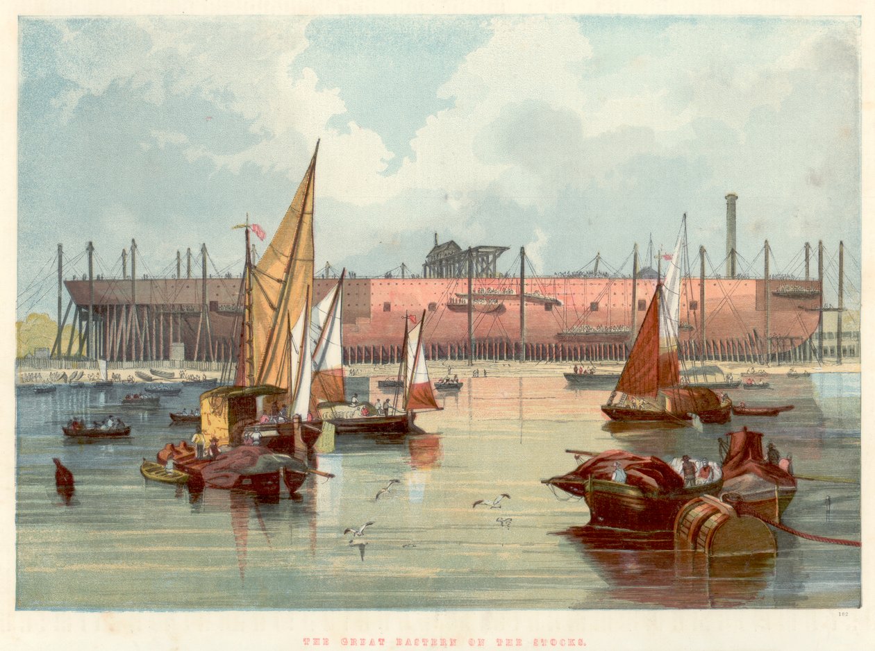 Great Eastern på bestånden vid Millwall på Themsen, 1857 av Unbekannt