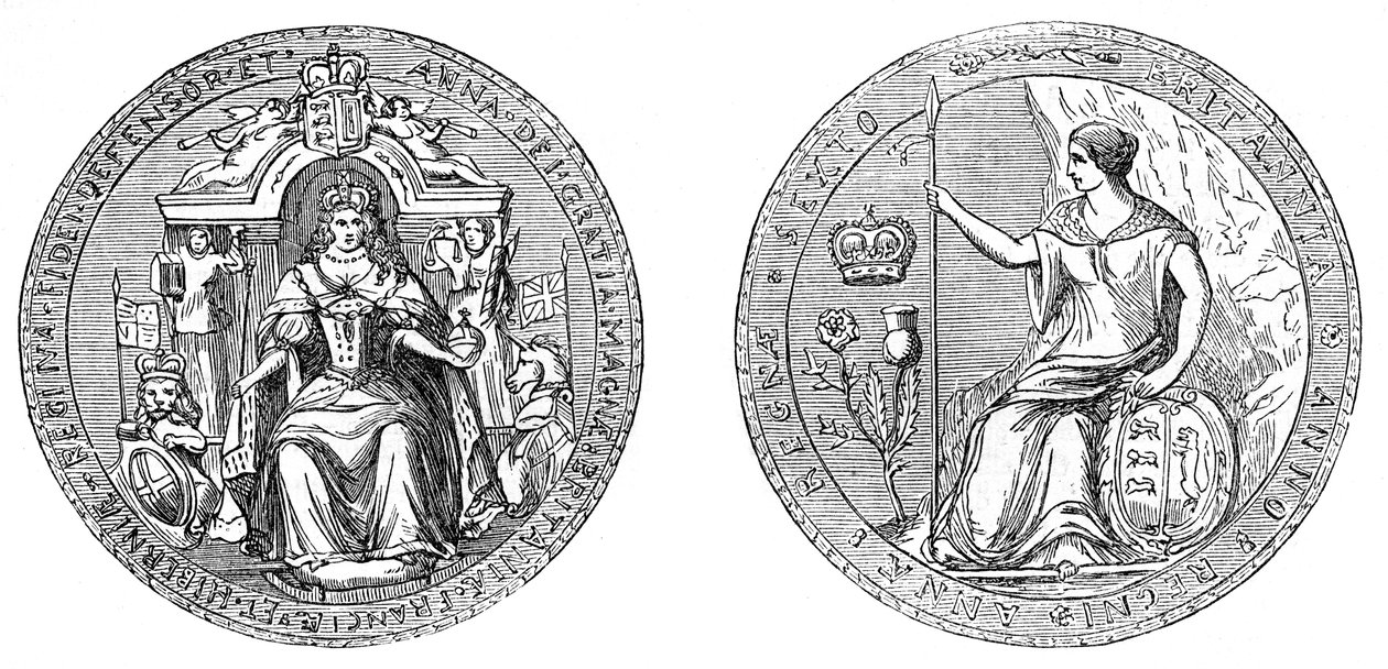 Drottning Anns stora sigill, efter föreningen av England och Skottland, 1707, 1800-talet av Unbekannt
