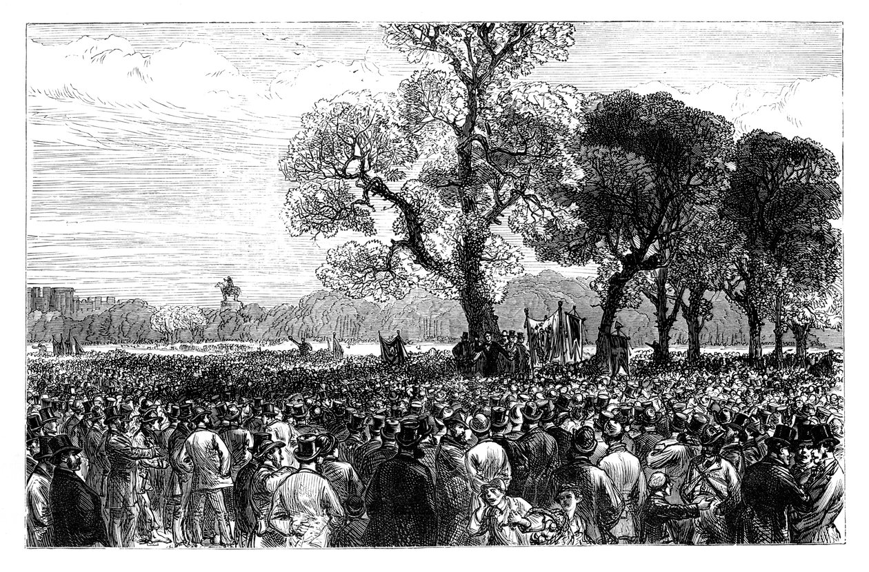 Stor demonstration vid Reformers Tree i Hyde Park, London, mitten av 1800-talet av Unbekannt