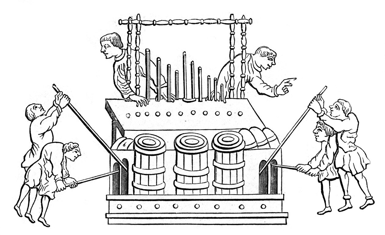 Stor orgel med bälg och dubbelklaviatur, 1100-talet, 1870 av Unbekannt