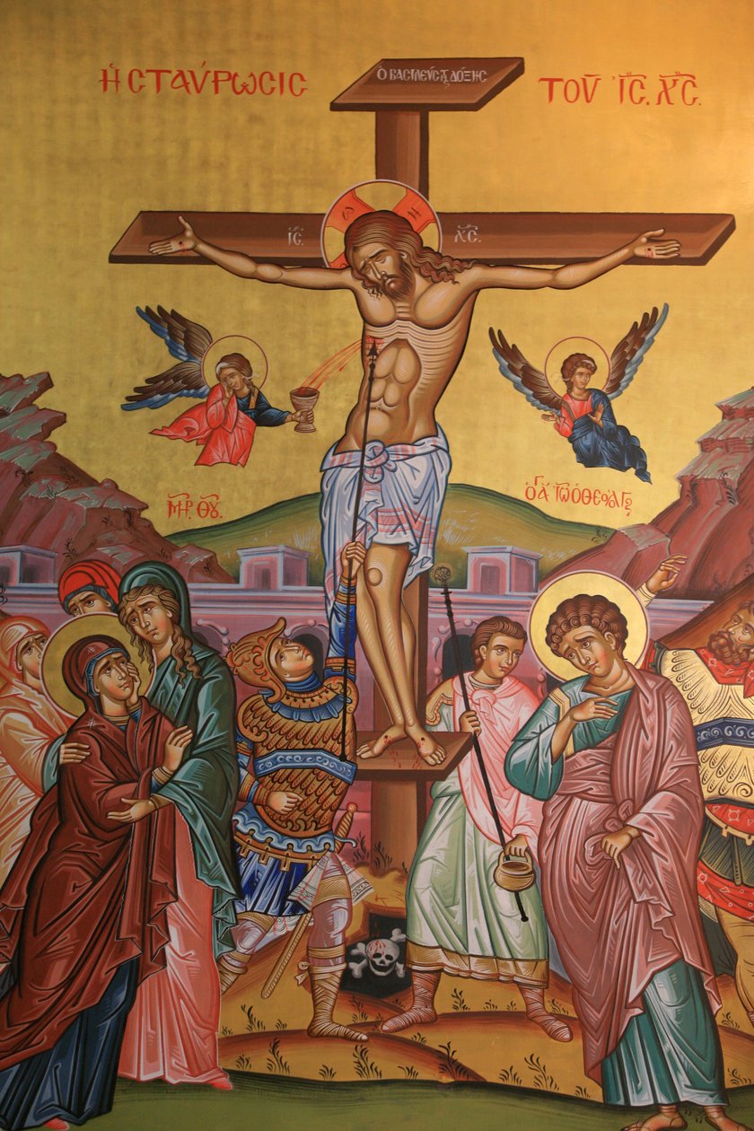 Grekisk-ortodox ikon som visar Jesu korsfästelse Thessalonique Grece av Unbekannt