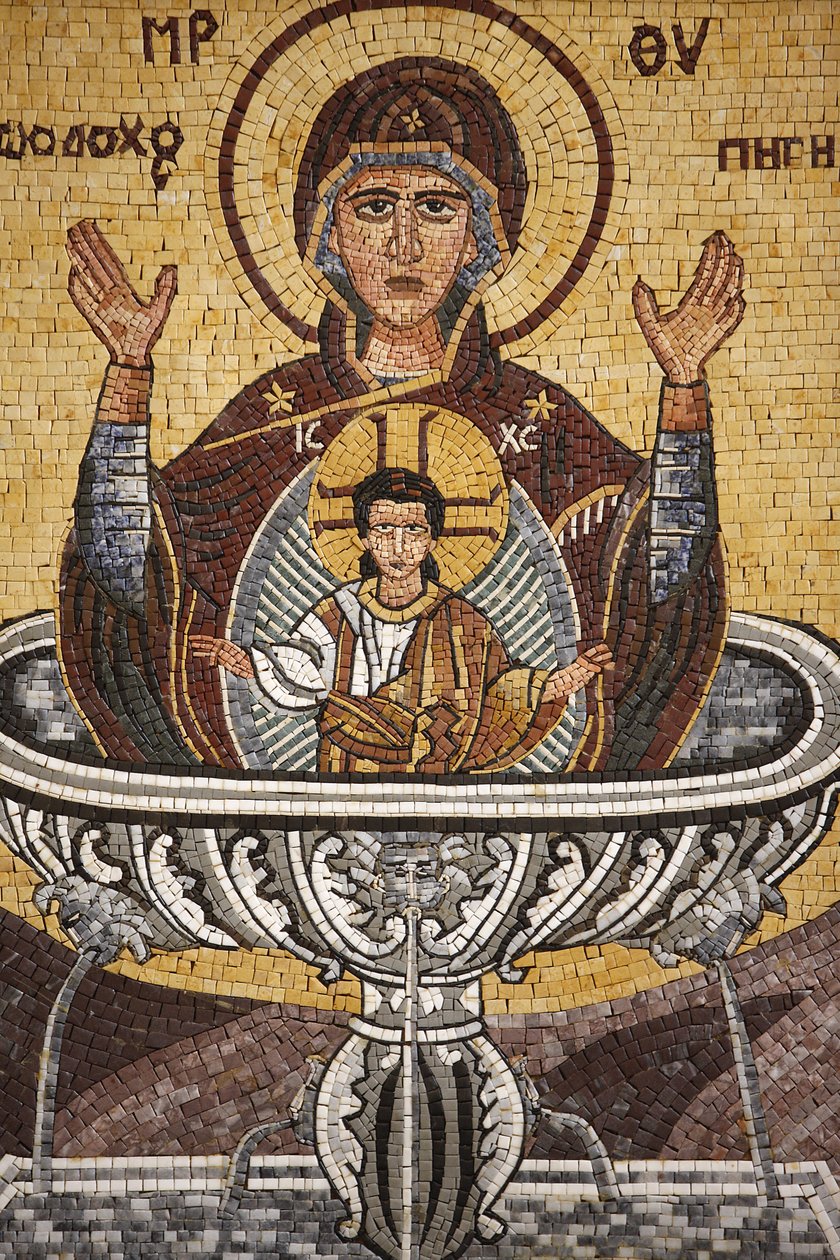 Grekisk-ortodox ikon som visar Maria som en livskälla i St Georges ortodoxa kyrka, Madaba, Madaba, Jordanie av Unbekannt