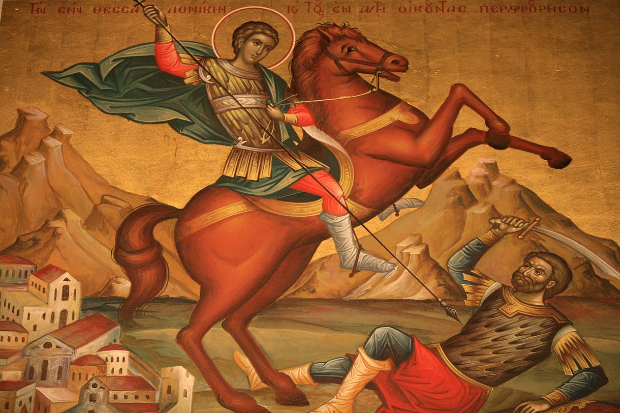 Grekisk-ortodox ikon som föreställer Saint Dimitrios Thessalonique Grekland av Unbekannt
