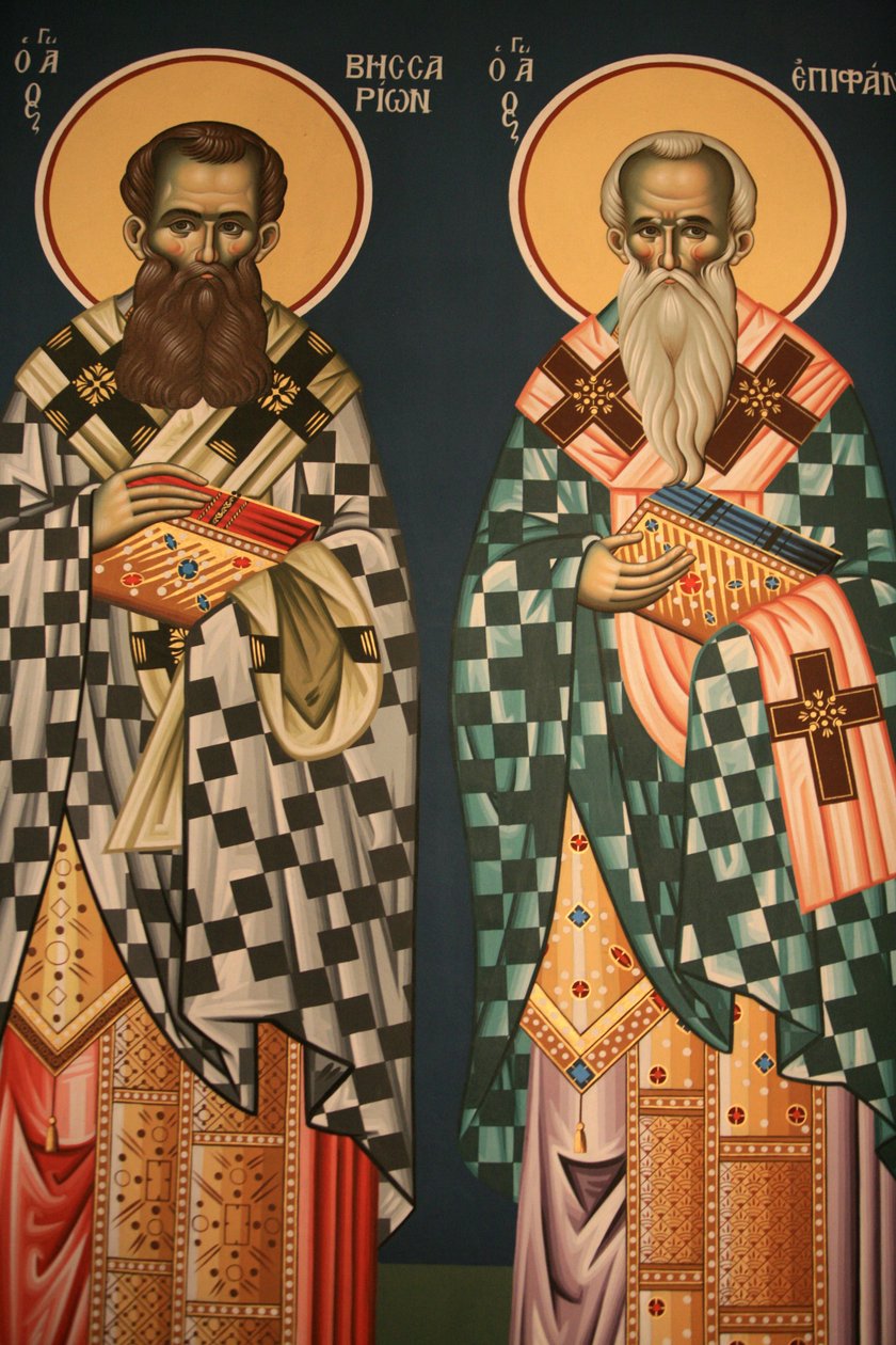 Grekisk-ortodox ikon som föreställer Saint Vissarion och Saint Epiphanos Thessalonique Grekland av Unbekannt