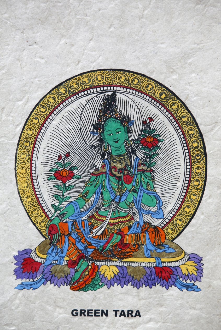 Grön Tara, buddhistisk symbol för välstånd. Kopan-klostret, Bhaktapur, Nepal av Unbekannt