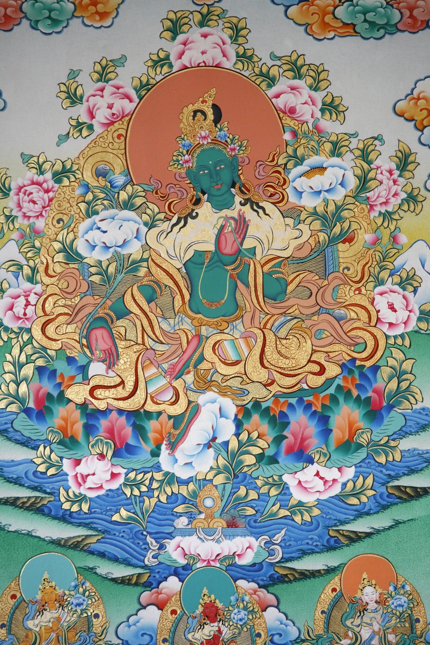 Grön Tara, symbol för välstånd. Kopan kloster, Kathmandu, Nepal av Unbekannt