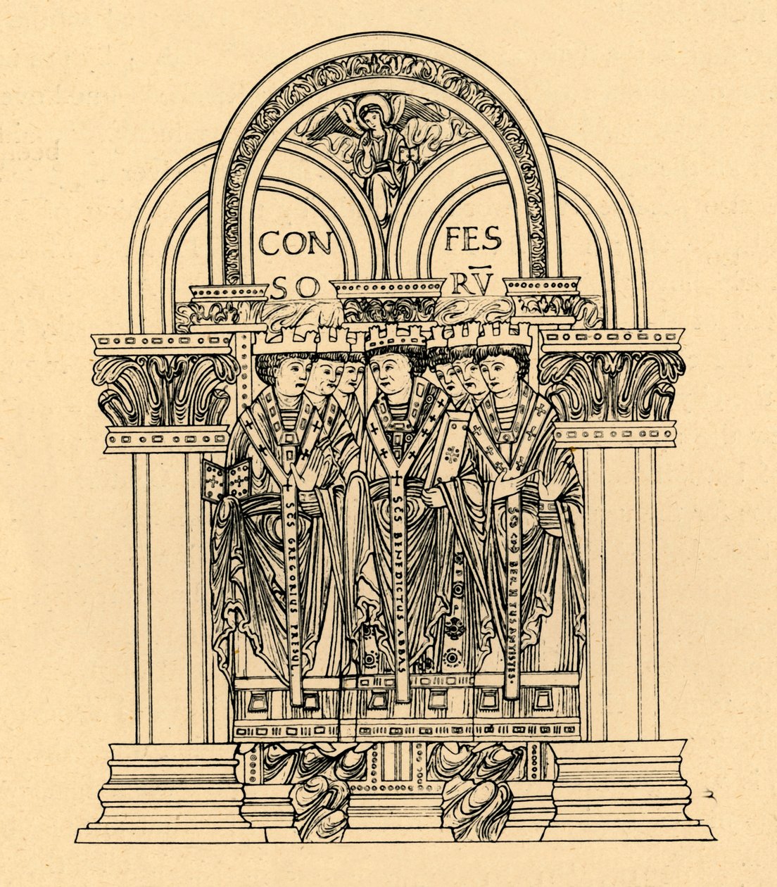 Gregory den store, St. Benedict och St. Cuthbert, 1908 av Unbekannt