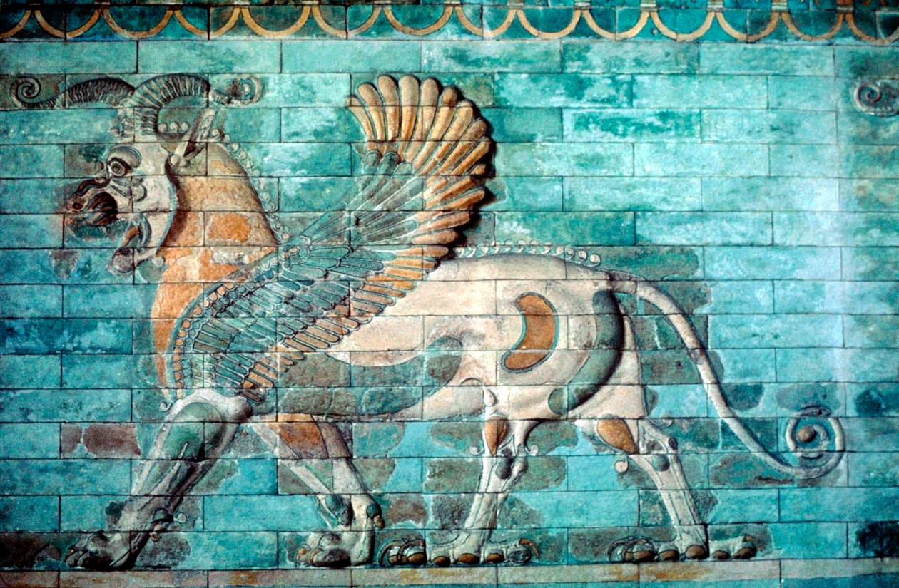 Griffin-lejonrelief i glaserat tegelverk, Achaemenidperioden, antikens Persien, 530-330 f.Kr. av Unbekannt