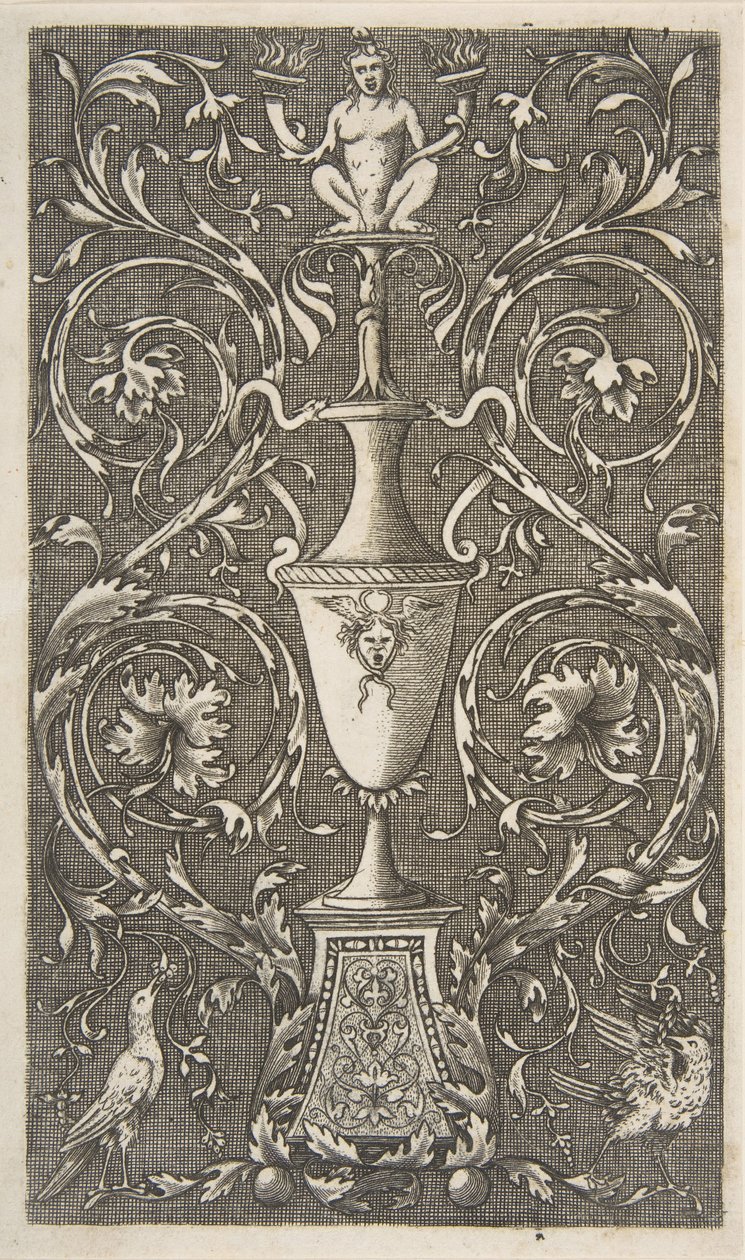 Grotesk med vas, fåglar och akantusrullar, ca. 1515-1600. av Unbekannt