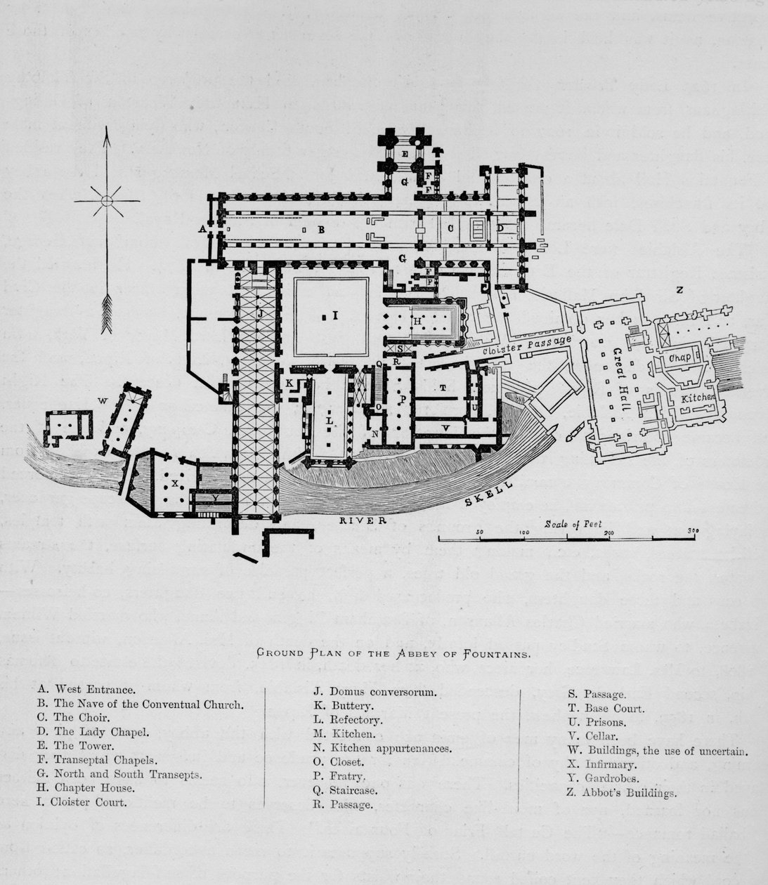 Grundplan för Abbey of Fountains, Fountains Abbey, 1897 av Unbekannt