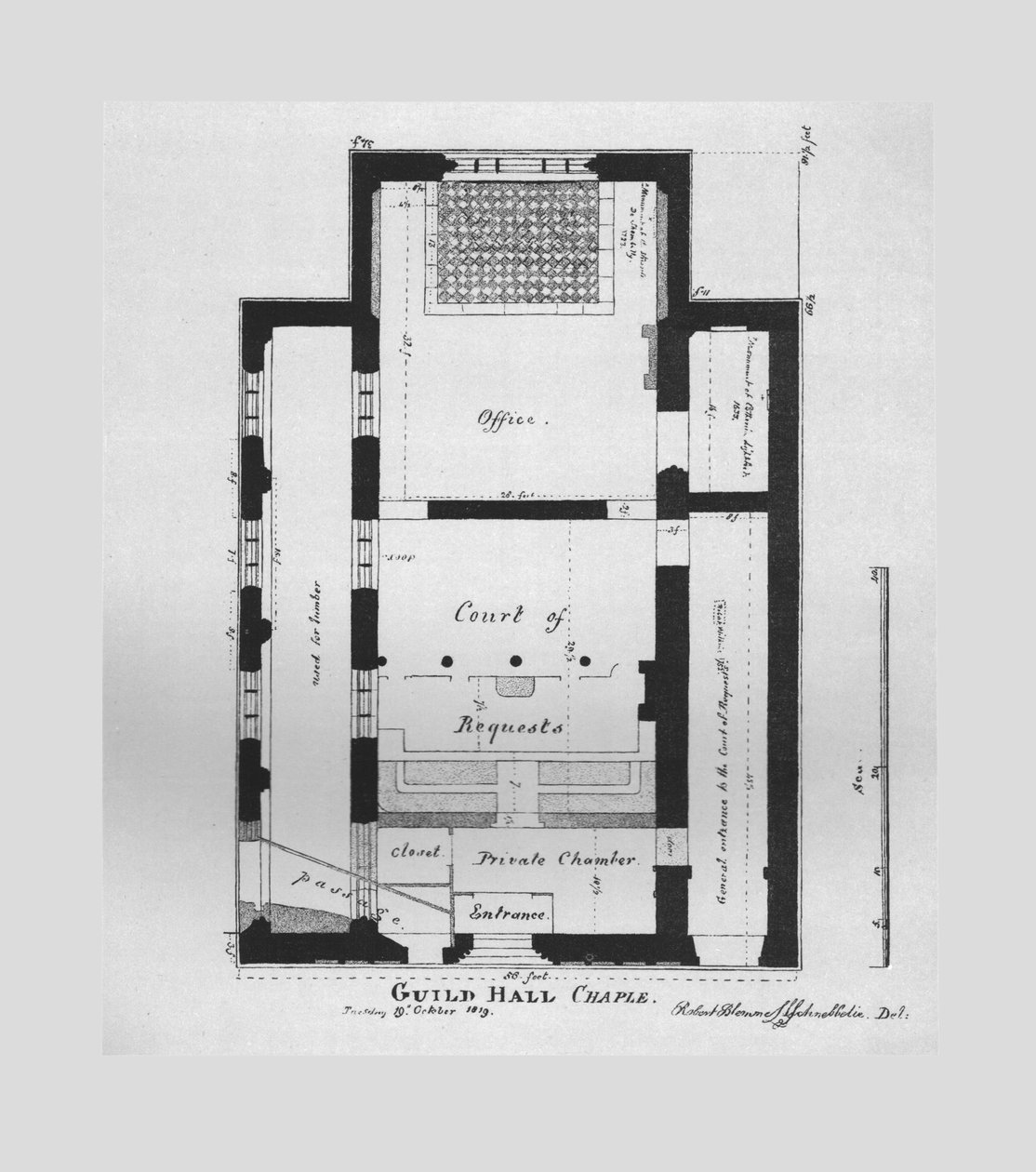 Grundplan för Guildhall Chapel 1815, 1866 av Unbekannt